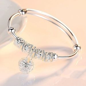 Silver Beads Bells Pendant Bangle Bracelet